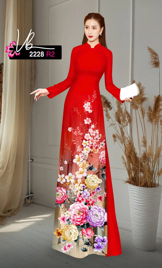 3D Ao Dai For Women | Ombre Purple Printed flowers pattern