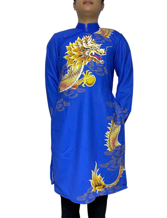 Blue Dragon Printed Ao Dai For Men | Ao Dai Vietnam