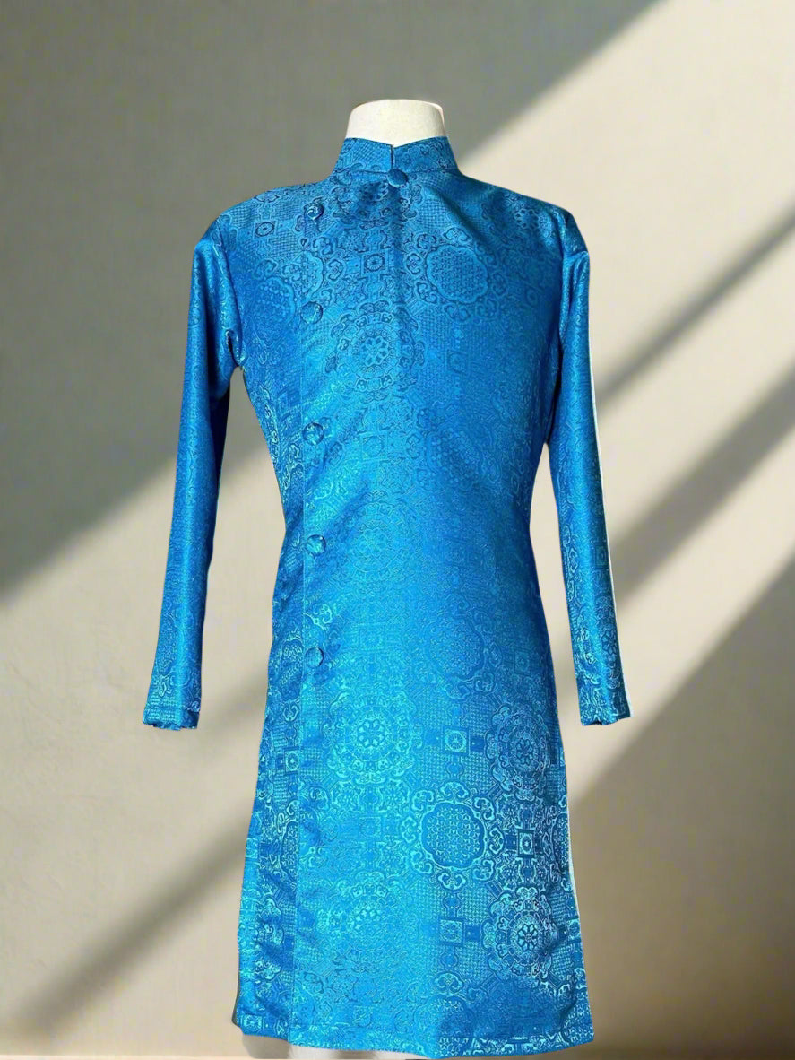 Aqua Blue Gam Ao Dai For Men - Men Dress | Ao Dai For Groomsmen