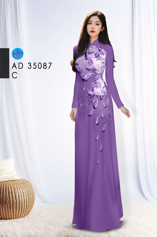 Pre-order Ao Dai For Women | Vietnamese long dress | Áo Dài Lụa In Hoa | Printed Fly LeavesPattern