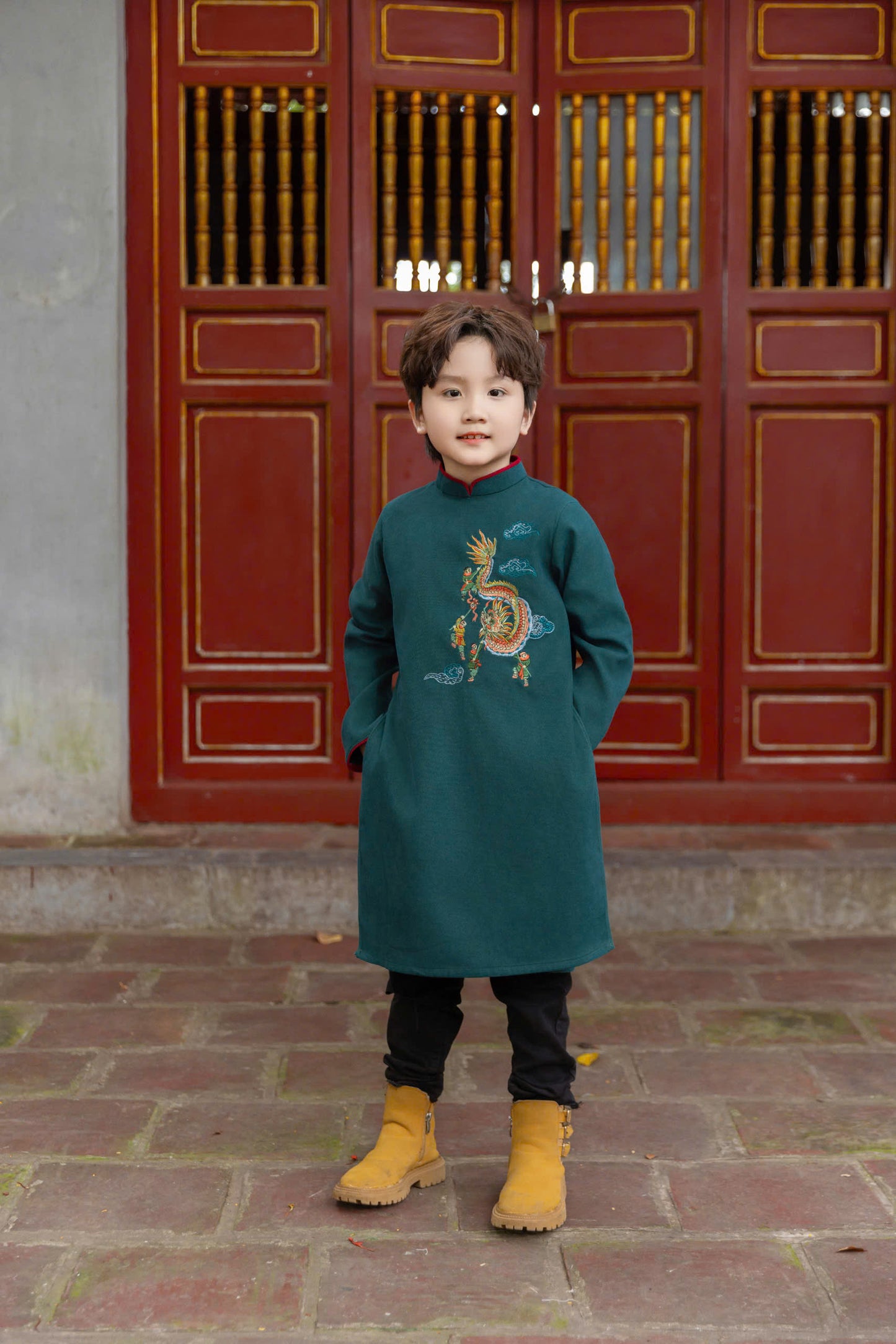 PE2: Dragon Embroidered Ao Dai For Boys - Vietnamese Long Dress Ao Dai For Kid