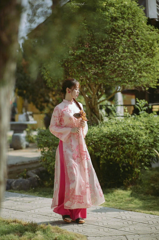 White\Pink Unicorn Ao Dai-No Pants | Wedding Ao Dai Vietnam
