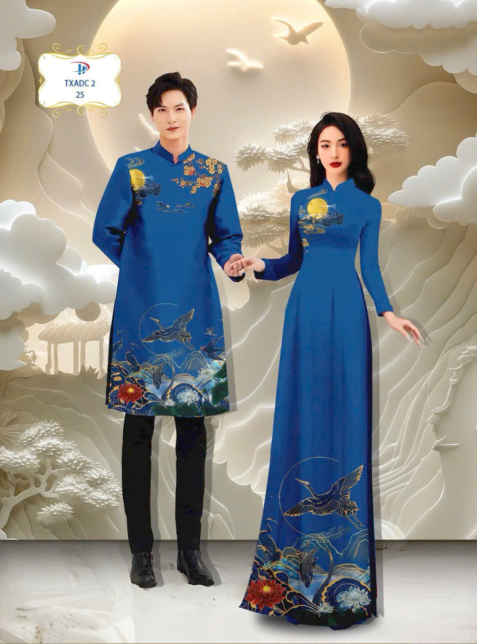 Pre-Order: Blue Ao Dai For Women Men - Couple Ao Dai
