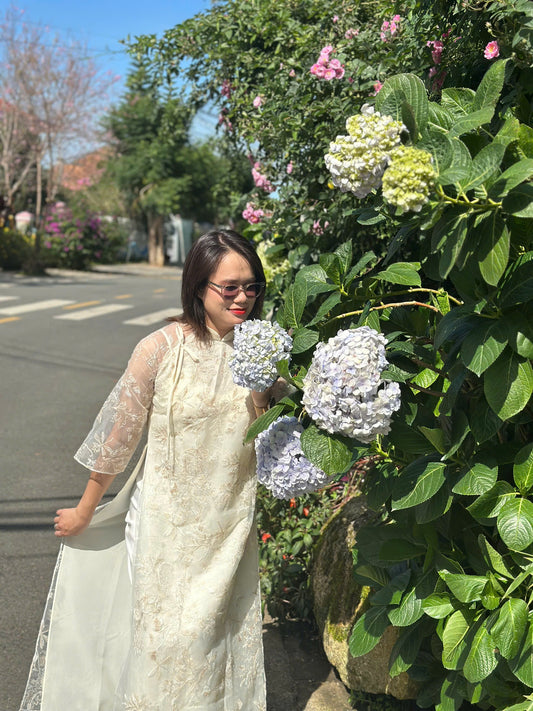 Cream Shifted Modern Ao Dai Dresses | Áo Dài Cách Tân