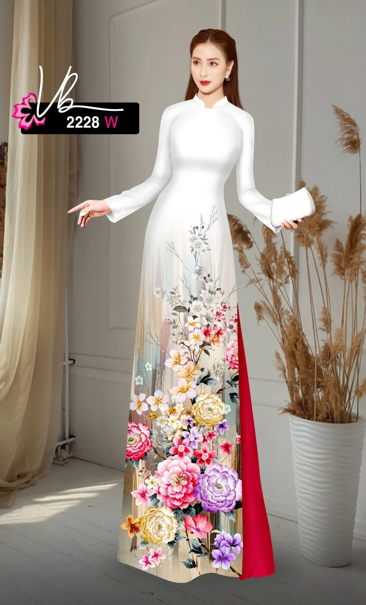 3D Ao Dai For Women | Ombre Purple Printed flowers pattern
