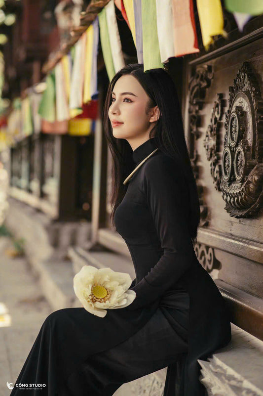 Black Double Layers Chiffon Ao Dai Dress | Women Ao Dai Vietnamese