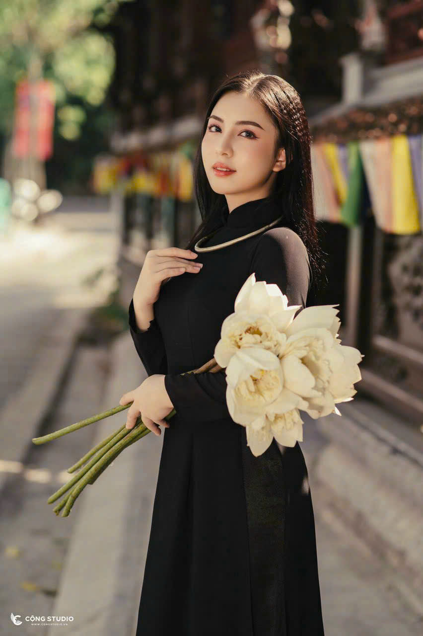 Black Double Layers Chiffon Ao Dai Dress | Women Ao Dai Vietnamese