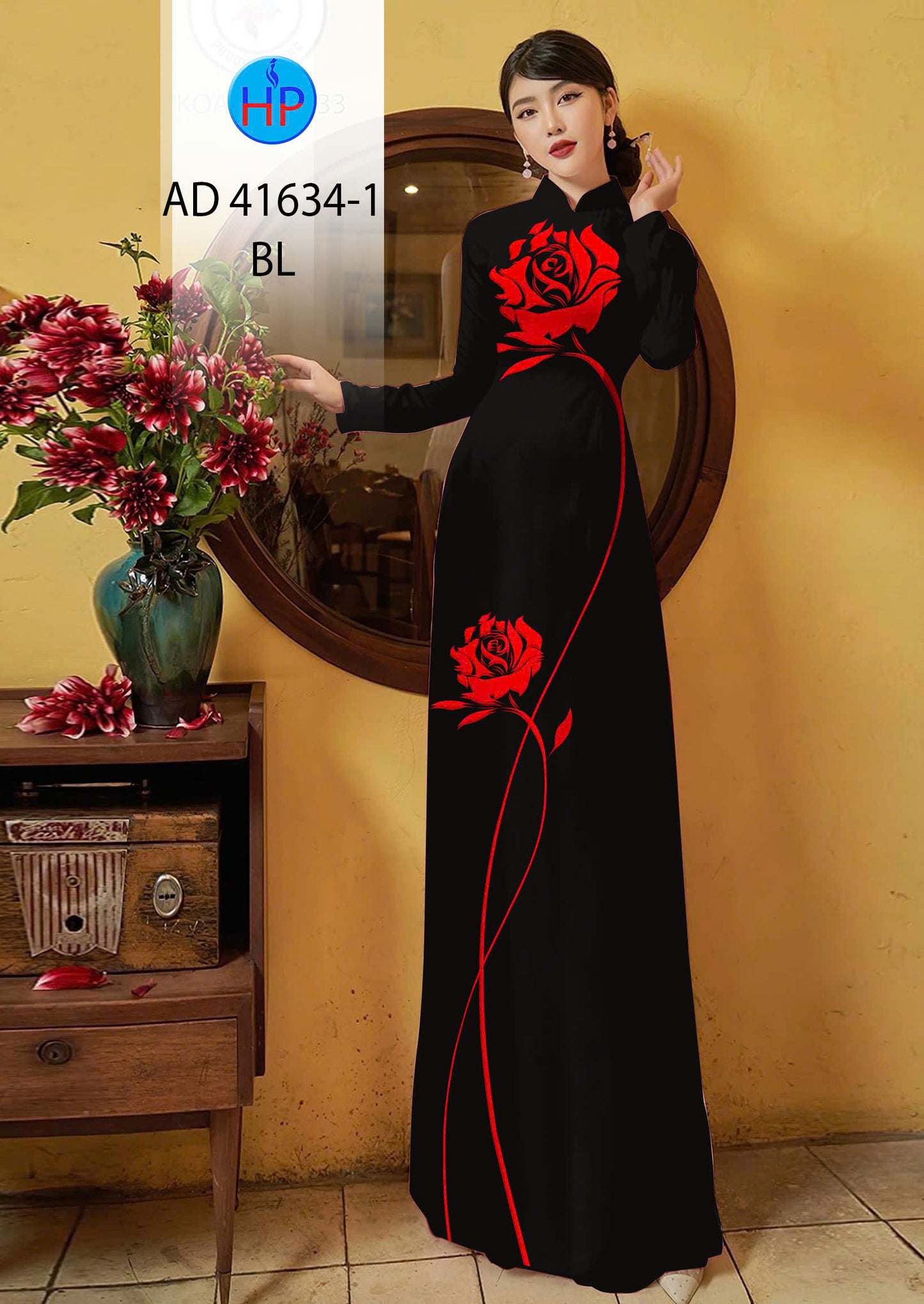 3D Black Rose Ao Dai For Women | Traditional Ao Dai Vietnam