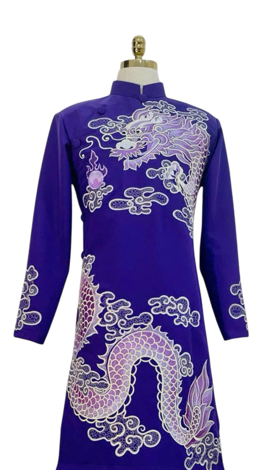 Purple Dragon Áo Dài for Men | Vietnamese Traditional Long Dress for Men
