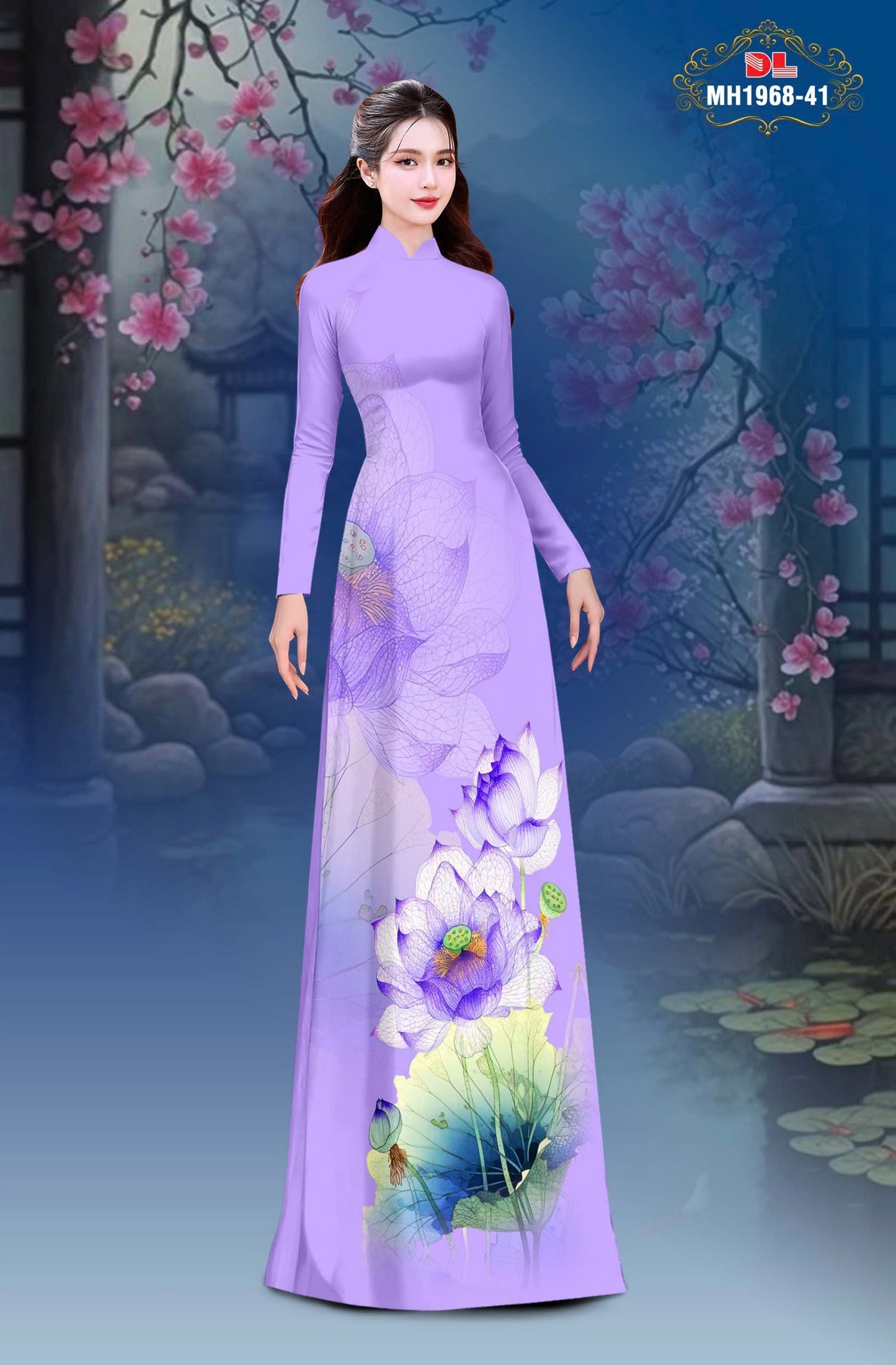 3D Lotus Printed Ao Dai Vietnam - Vietnamese Ao Dai For Women
