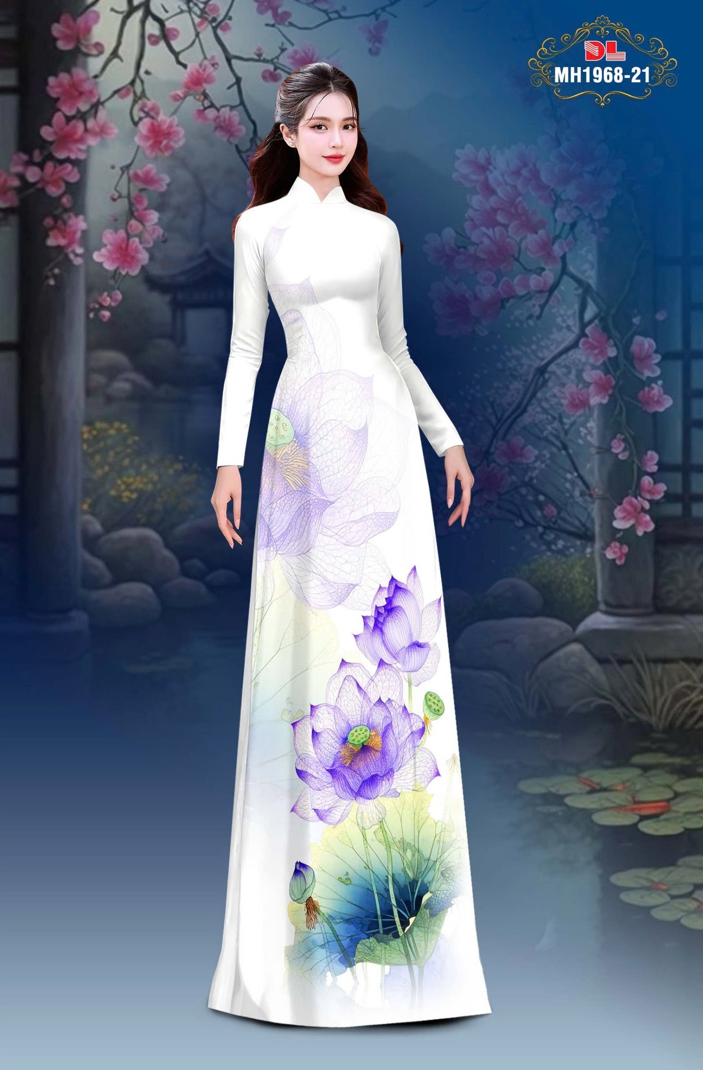3D Lotus Printed Ao Dai Vietnam - Vietnamese Ao Dai For Women