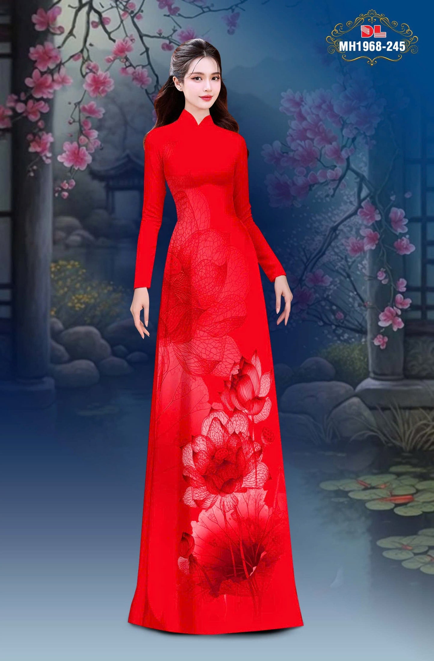 3D Lotus Printed Ao Dai Vietnam - Vietnamese Ao Dai For Women