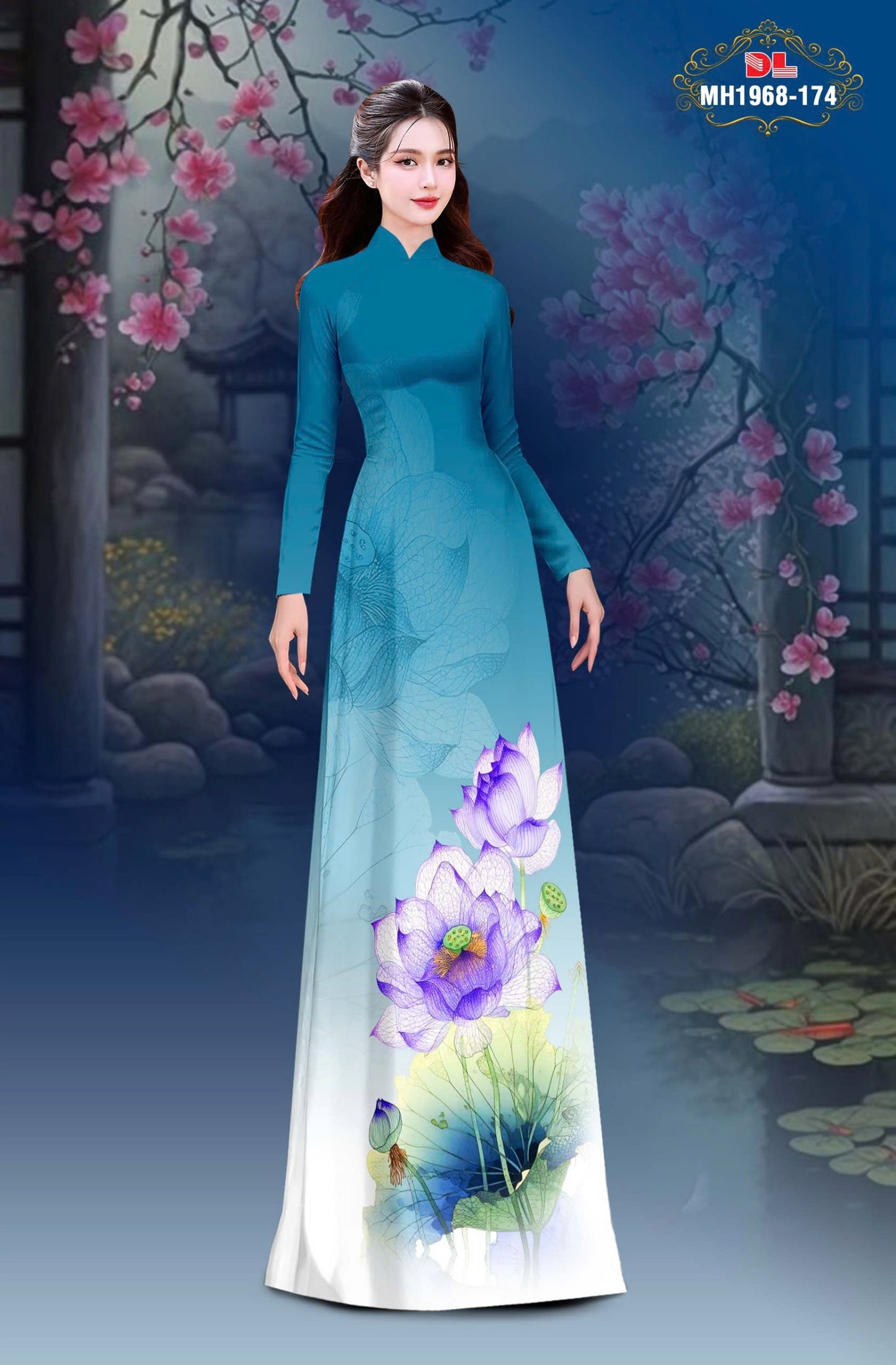 3D Lotus Printed Ao Dai Vietnam - Vietnamese Ao Dai For Women