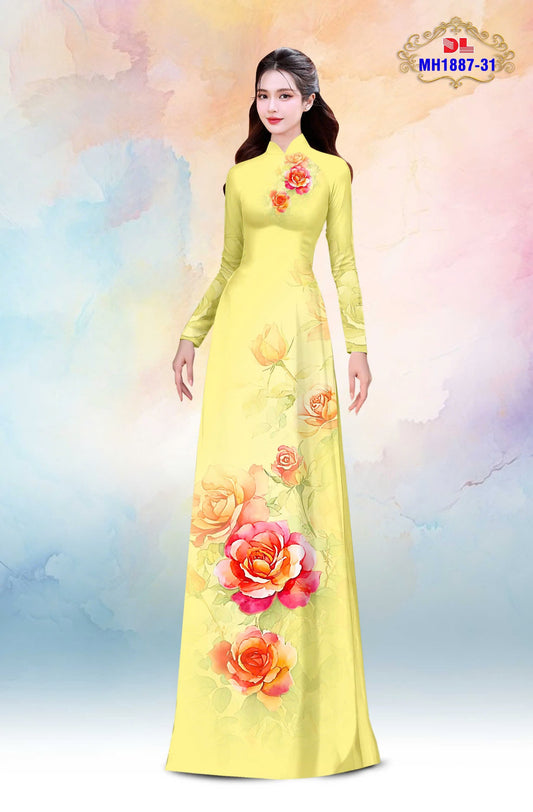 3D Printed Roses Ao Dai For Women | Ao Dai Vietnamese
