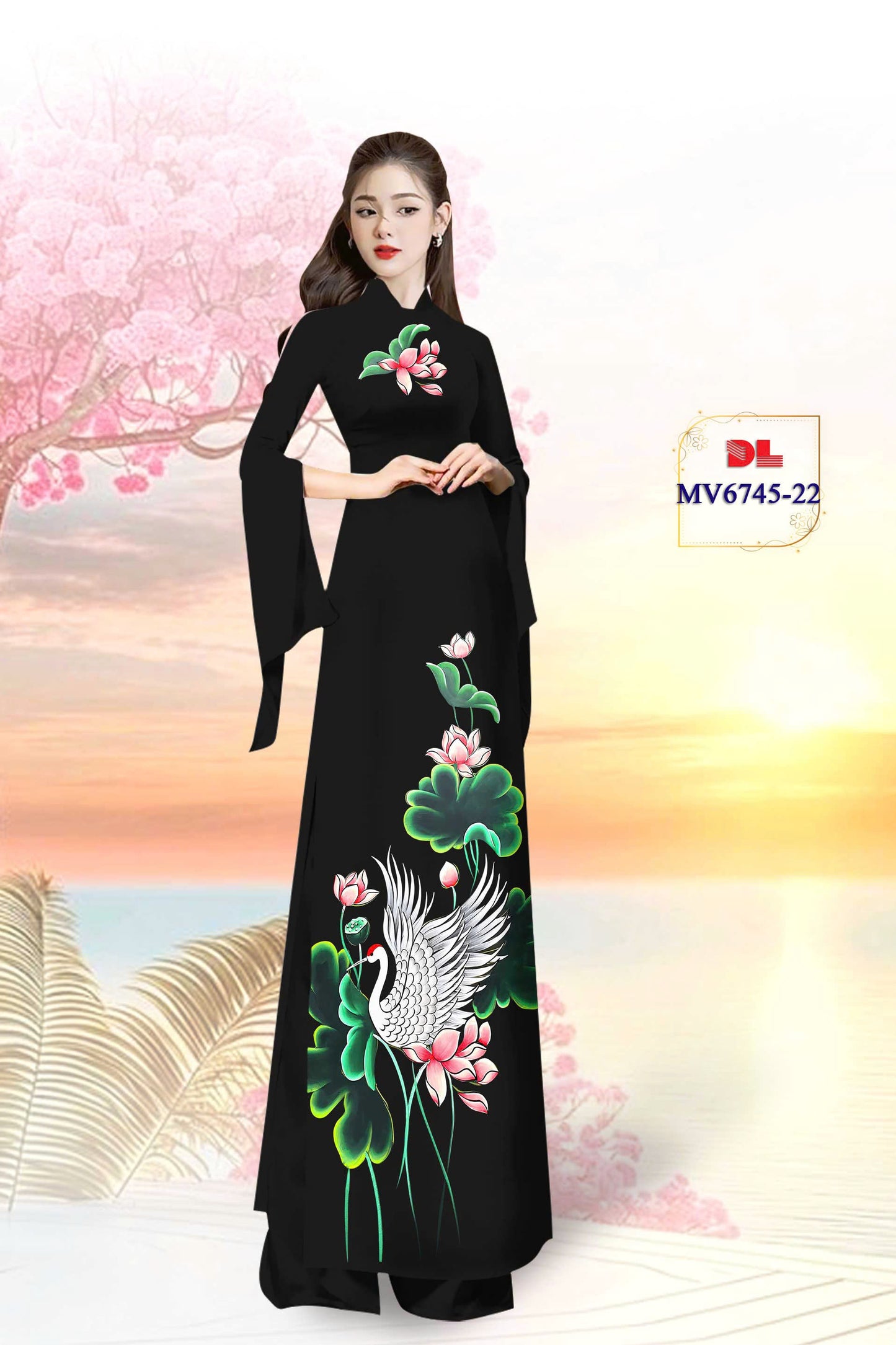 Pre-order: Lotus-Crane Ao Dai Dress | 3D Printed Women Ao Dai with Pants | Custom Ao Dai