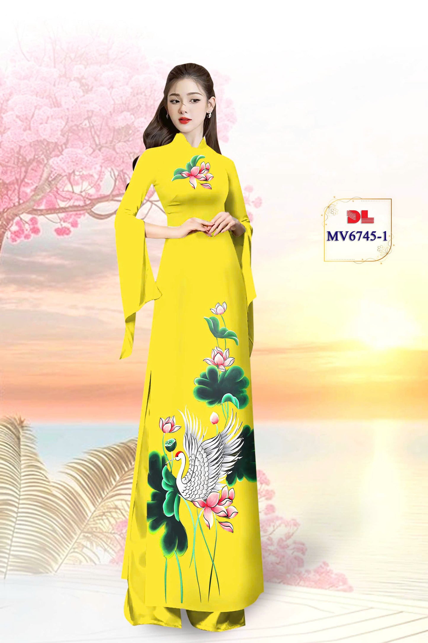 Pre-order: Lotus-Crane Ao Dai Dress | 3D Printed Women Ao Dai with Pants | Custom Ao Dai