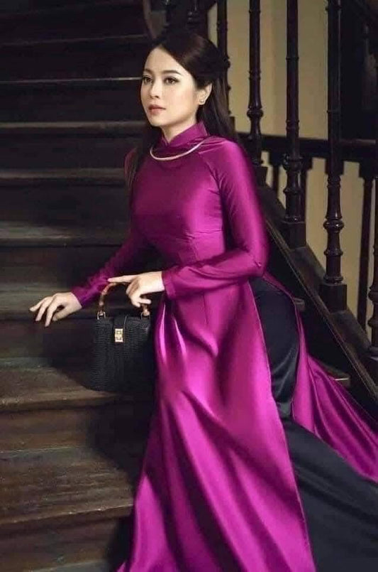 Plain Deep Pink Ao Dai Dress | Women Ao Dai Vietnamese