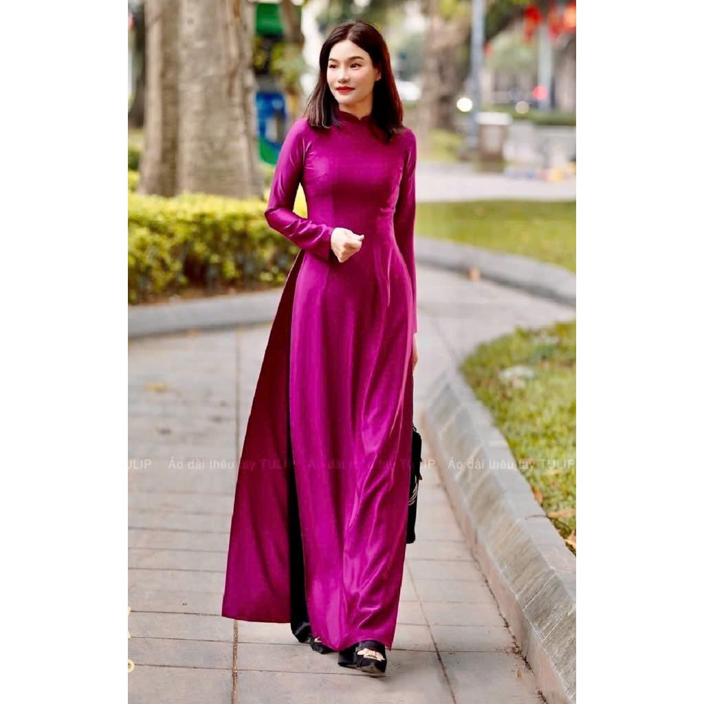 Plain Deep Pink Ao Dai Dress | Women Ao Dai Vietnamese