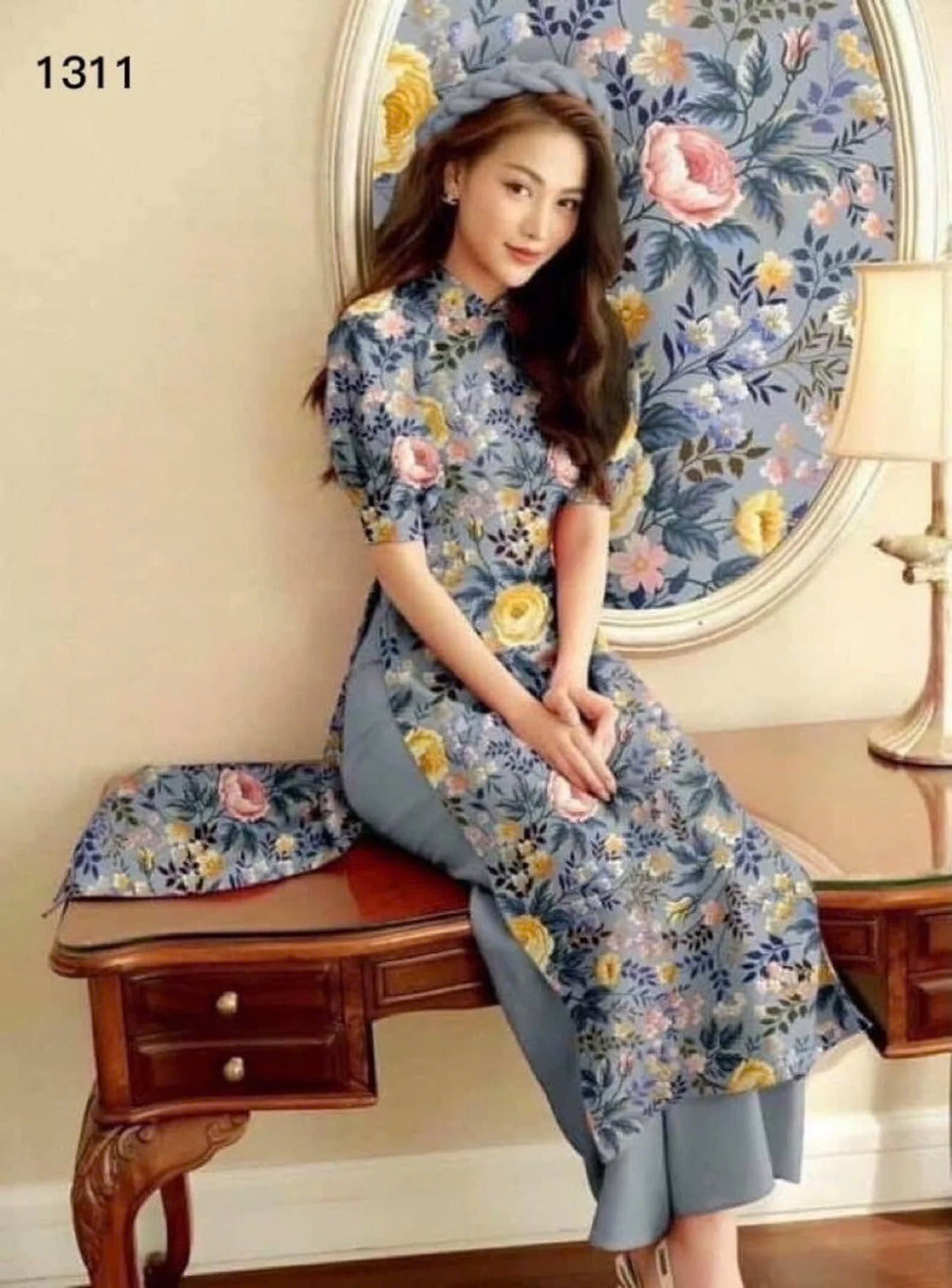 Gray 3D Ao Dai For Women | Full Floral Ao Dai Vietnam