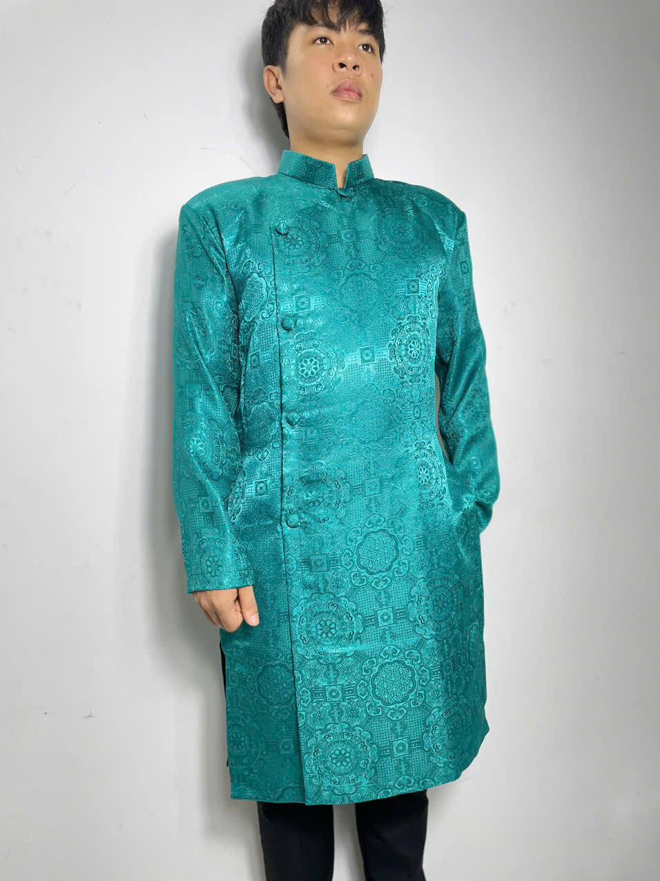 Teal Blue Men Ao Dai Vietnam | Men Ao Dai Dress