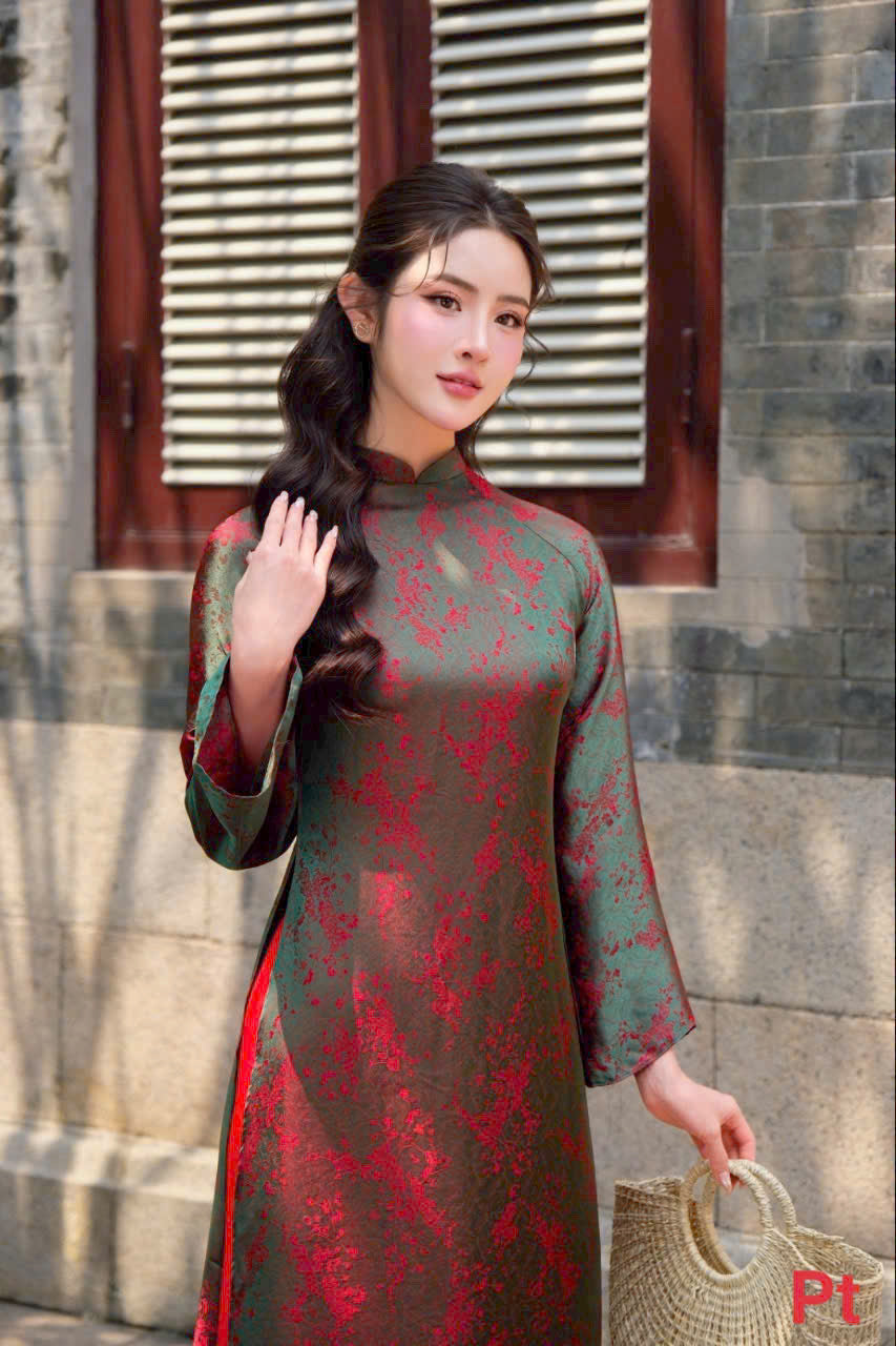 vietnamese silk dress teal silk Ao Dai Set