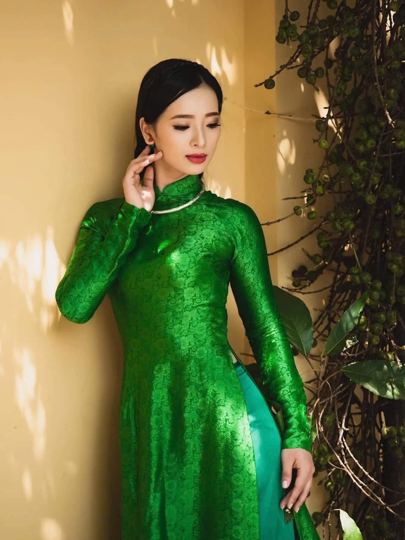 vietnamese silk dress teal silk Ao Dai Set