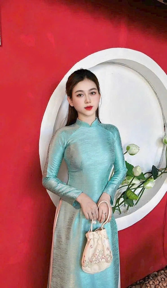 Green Paris Silk Ao Dai | Pre made ao dai for women | Vietnamese long dress