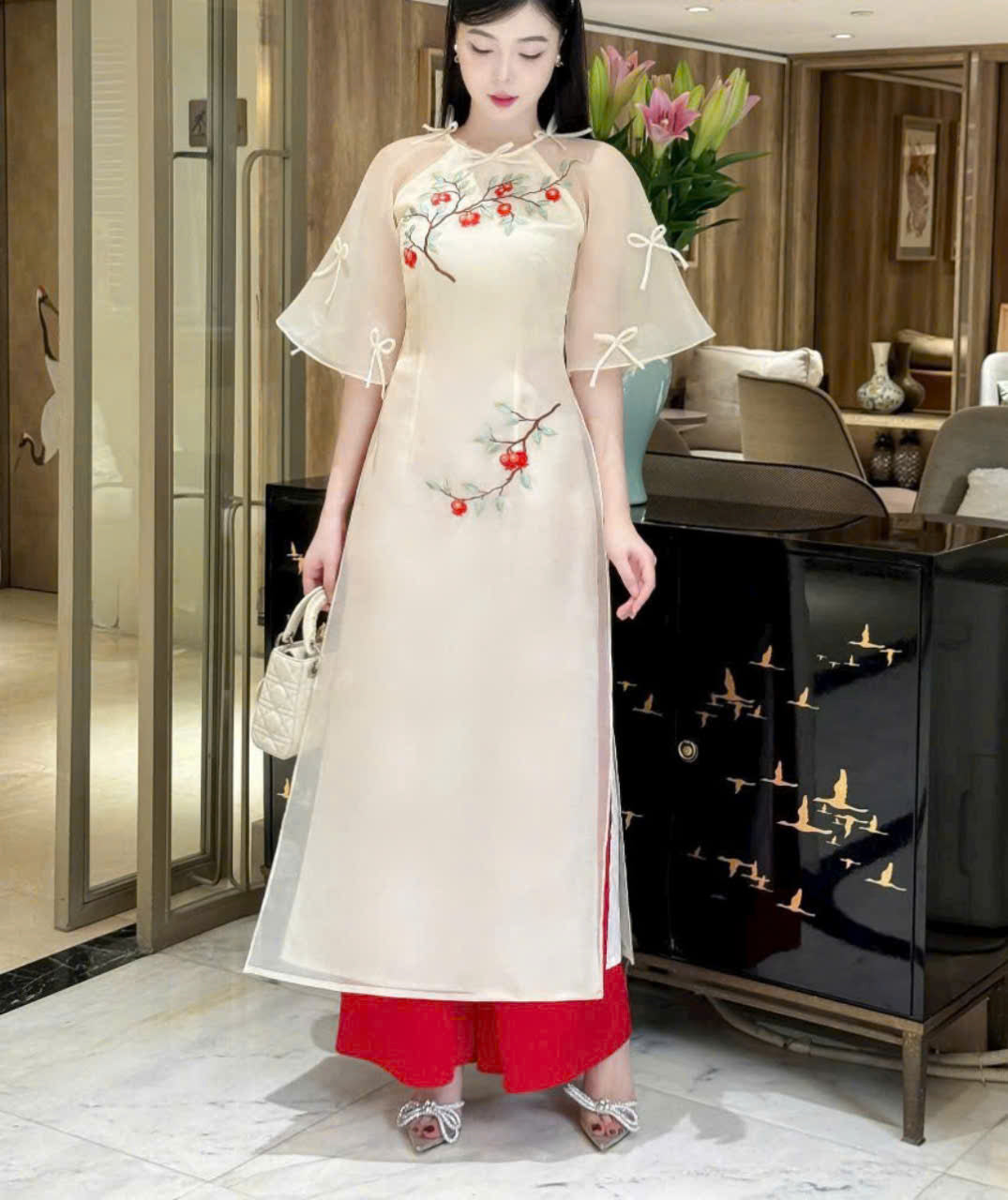 Pomegranate Branch Modern Ao Dai - Girl's Ao Dai