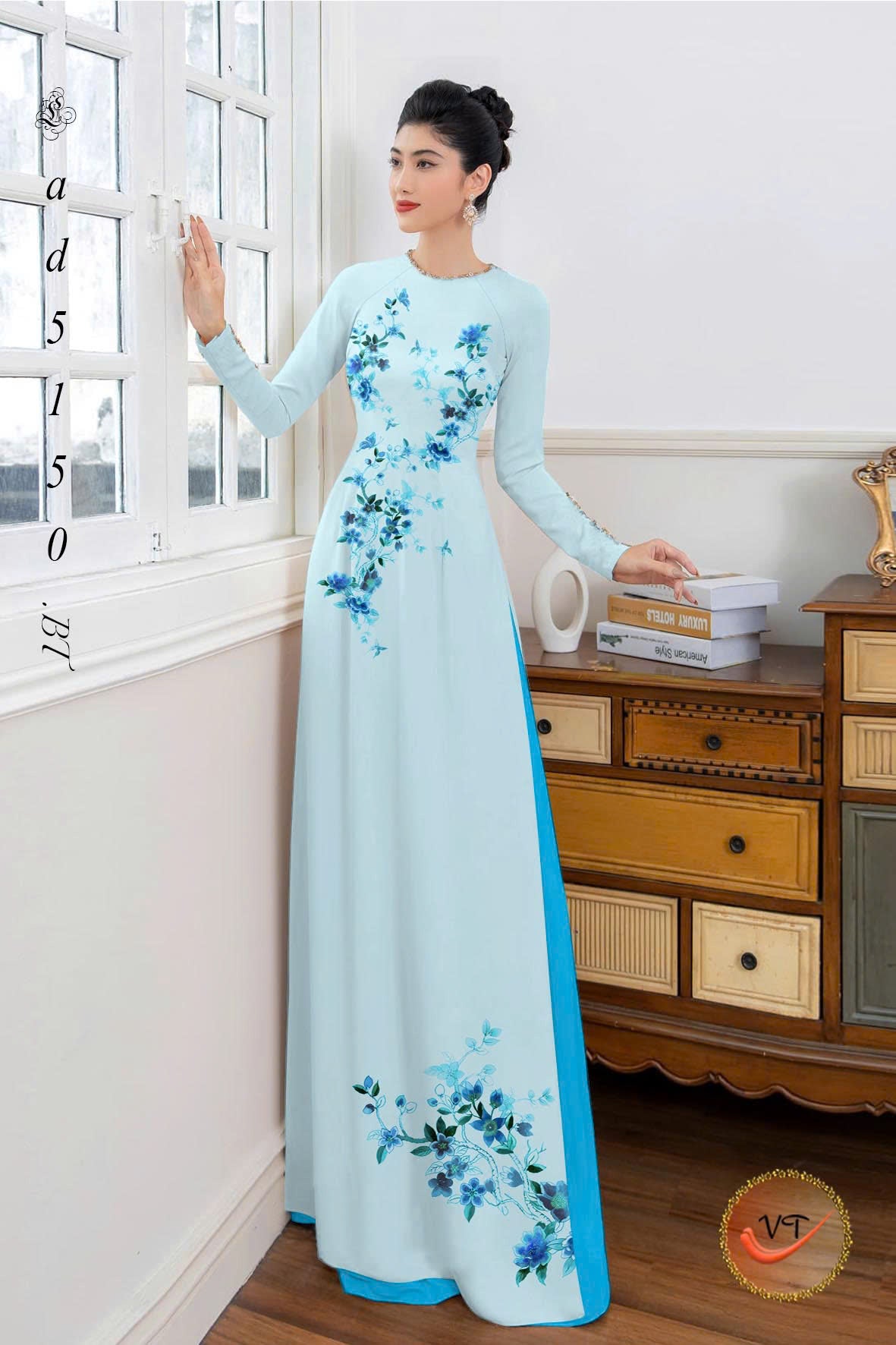 3D Floral Ao Dai - Vietnamese Ao Dai For Women - Round Neck