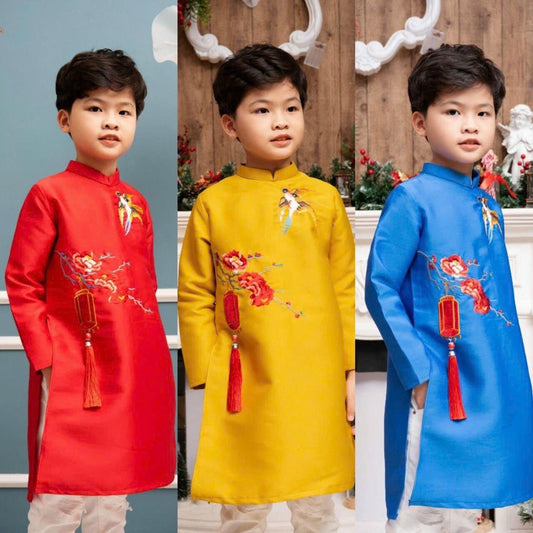 PE6: Swallow Vietnamese Boy Ao Dai - Vietnamese Long Dress Ao Dai For Kid | Boys Ao Dai Dresses