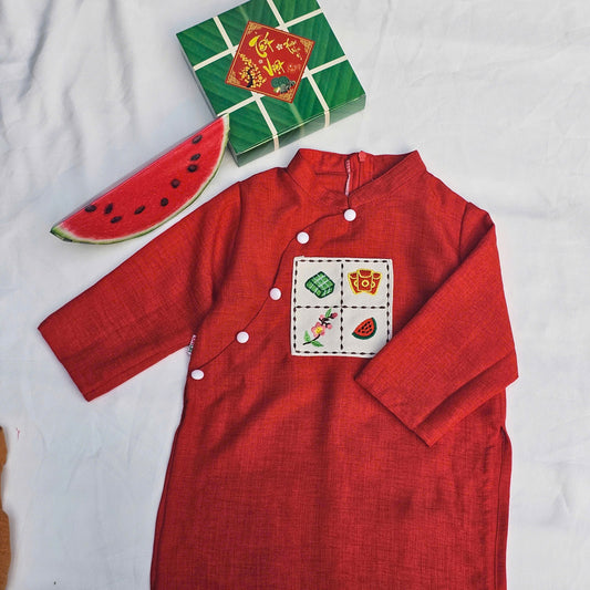 PE7: Red Ao Dai For Boy - Traditional Ao Dai Boy Dress(1-6 Age)
