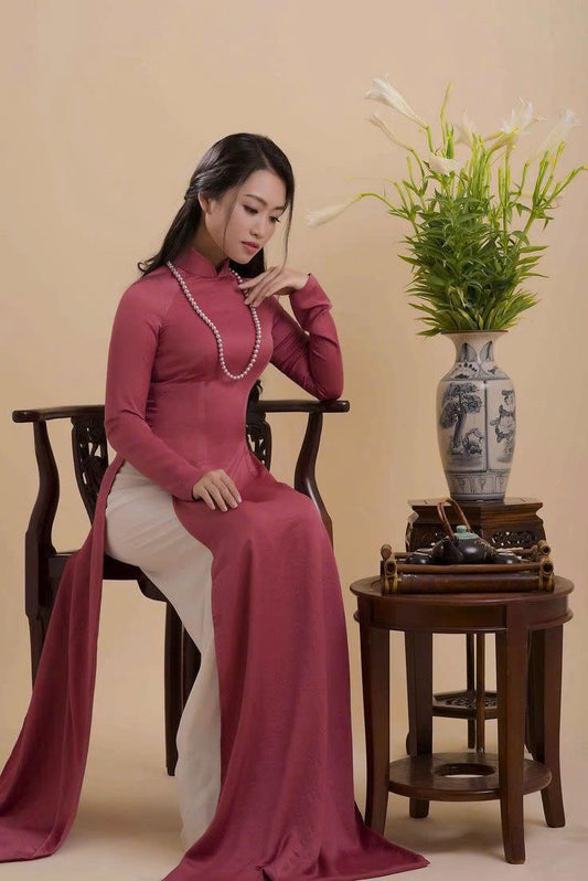 Plain Maroon Ao Dai Dress | Women Ao Dai Vietnamese