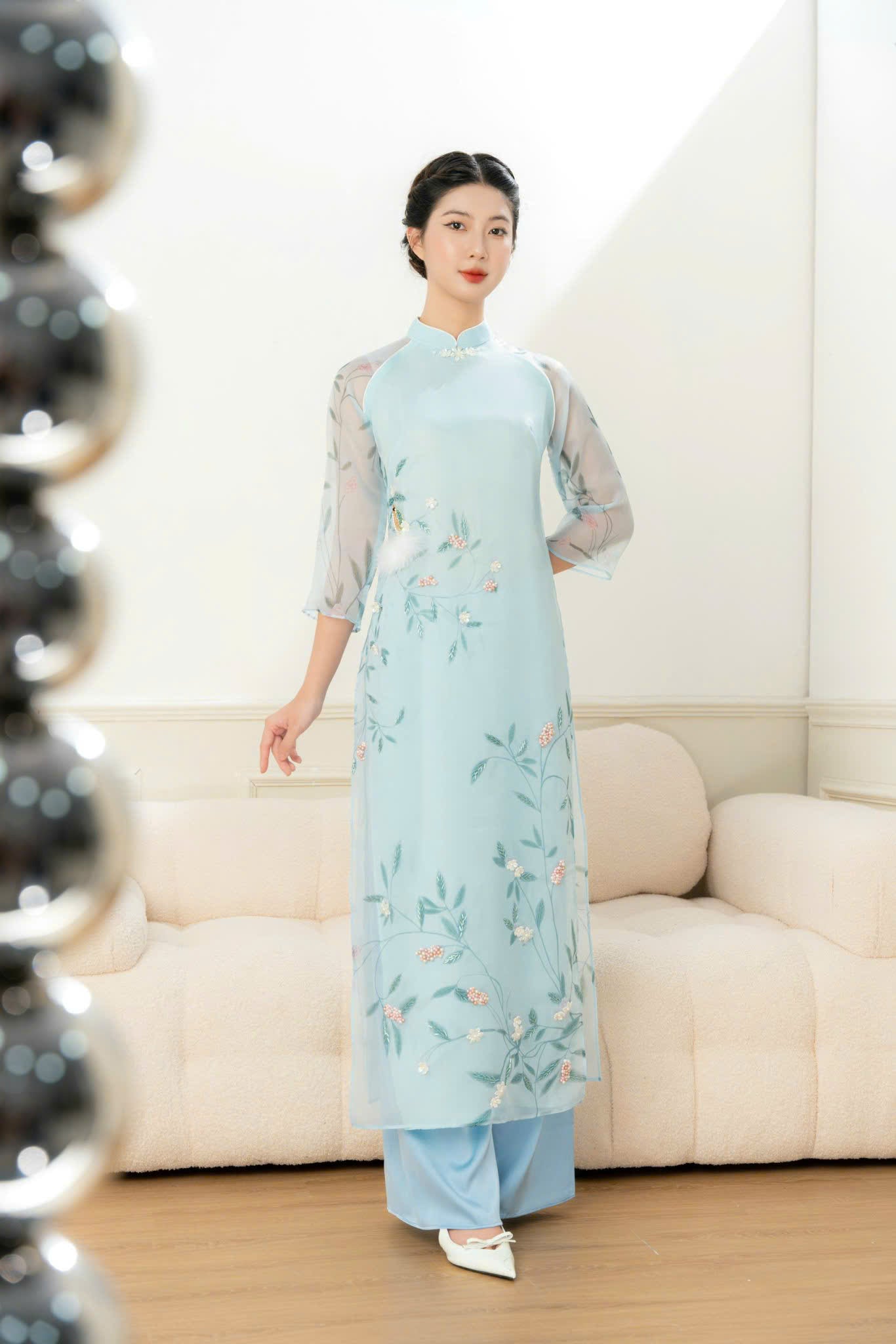 Blue Sparkl Modern Ao Dai Matching Mother Daughter | Áo Dài Đôi Mẹ và Bé Gái