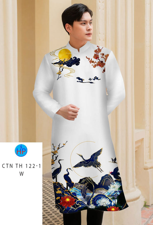 Men's Ao Dai - Brid Mountain Pattern Printed Ao Dai