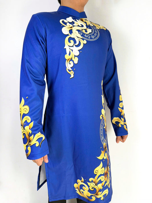 Men's Ao Dai - Blue Printed Ao Dai | Modern Ao Dai For Men