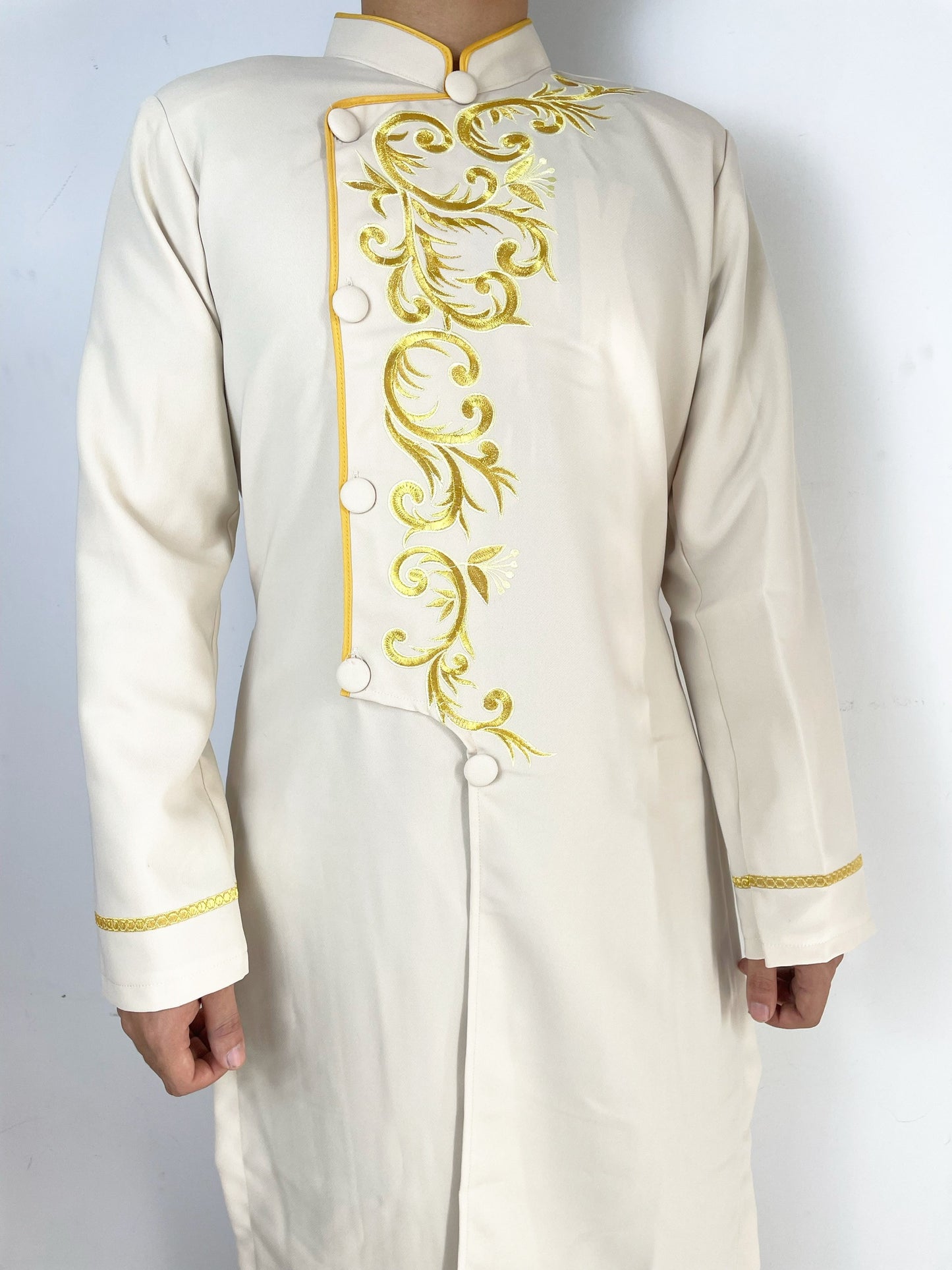 Cream Motif Embroidered Ao Dai For Men - Traditional Ao Dai Men Dress