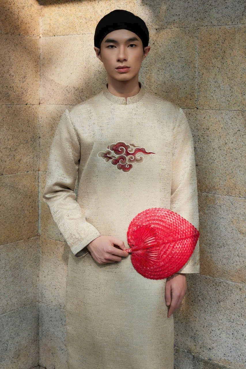 Red Cloud Embroidered Modern Ao Dai Men - Ao Dai Nam