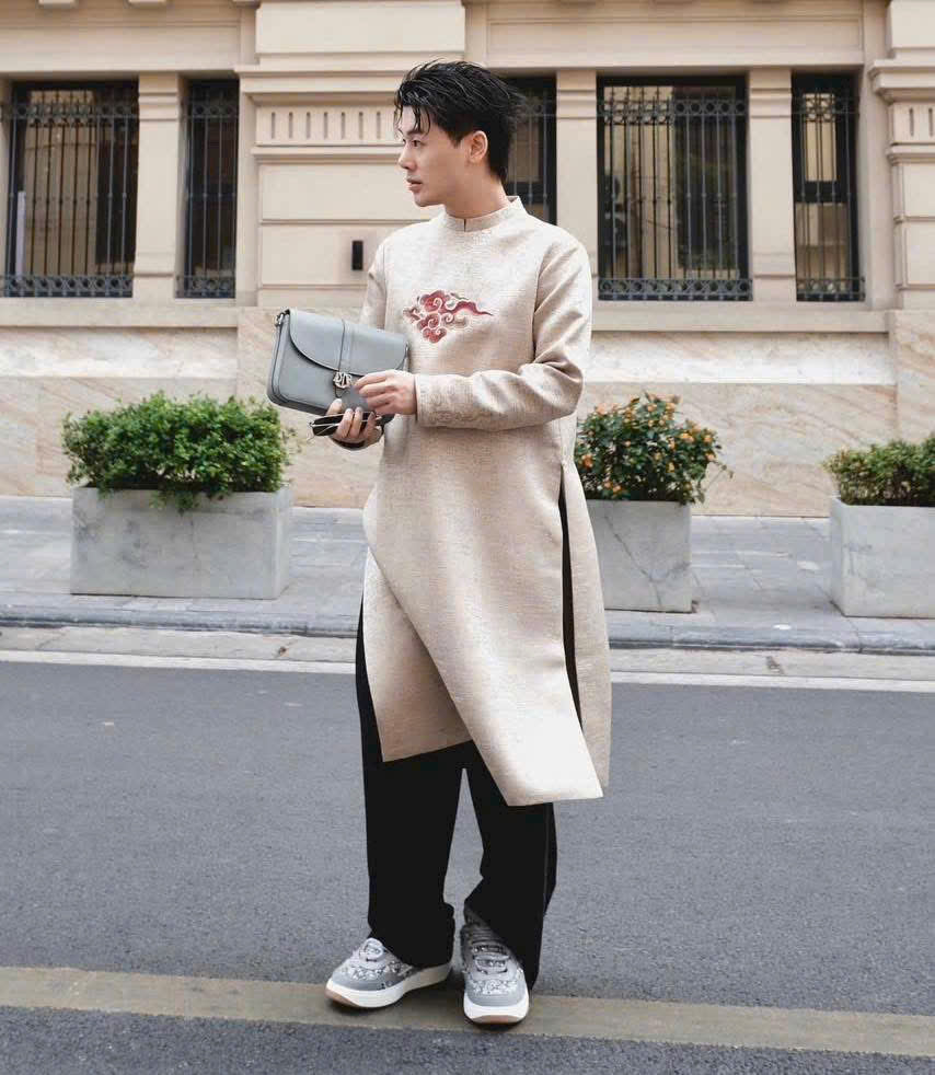 Red Cloud Embroidered Modern Ao Dai Men - Ao Dai Nam