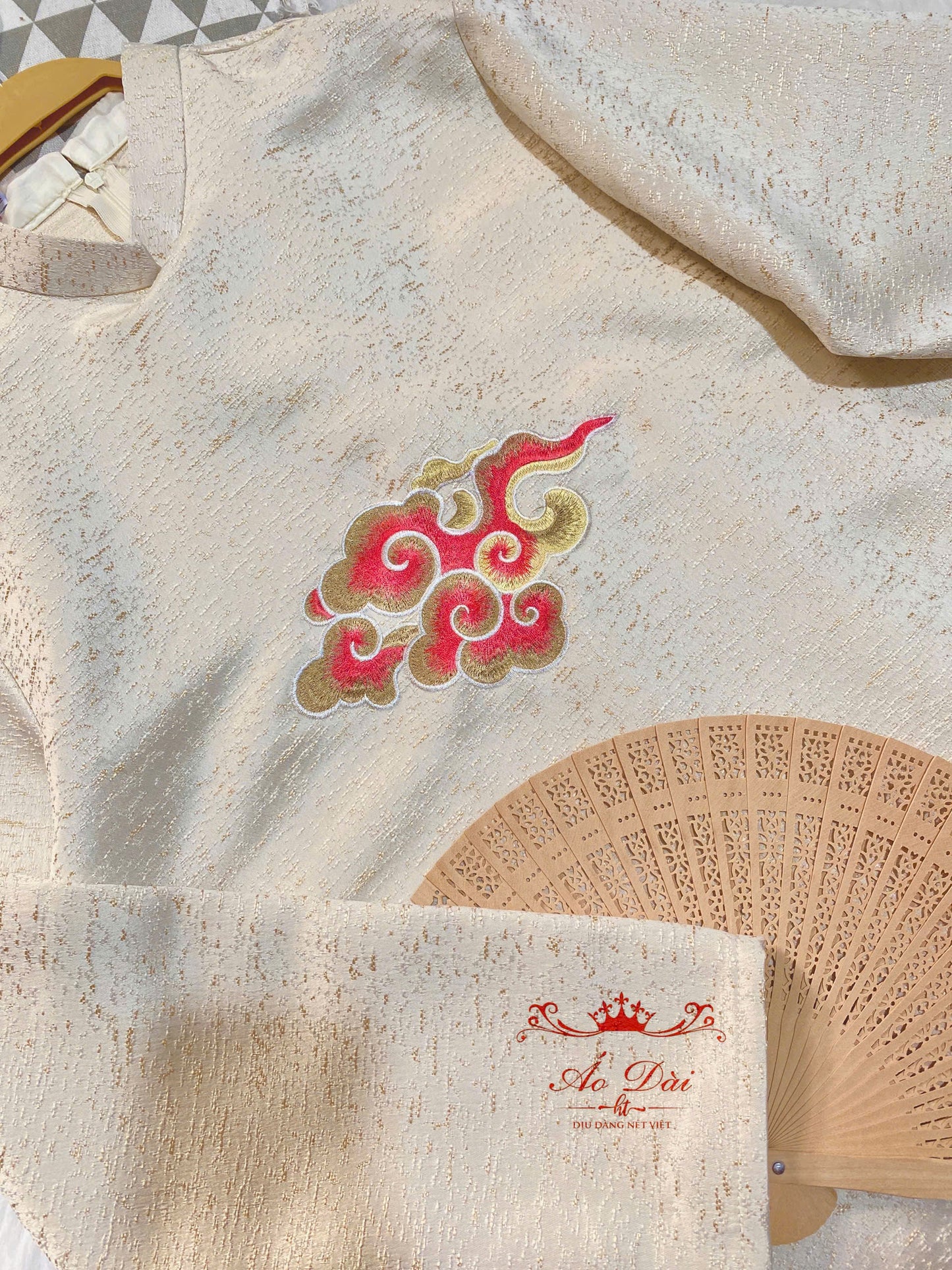 Red Cloud Embroidered Modern Ao Dai Men - Ao Dai Nam