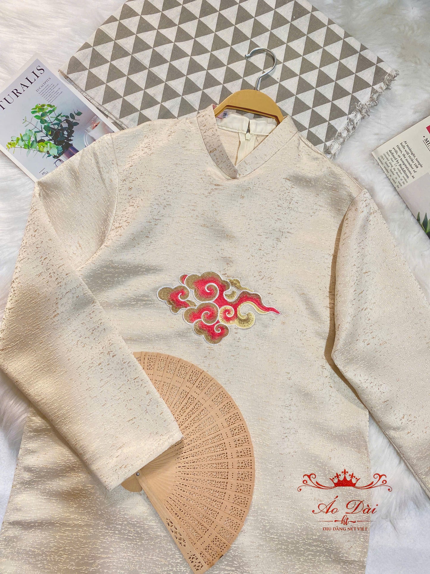 Red Cloud Embroidered Modern Ao Dai Men - Ao Dai Nam