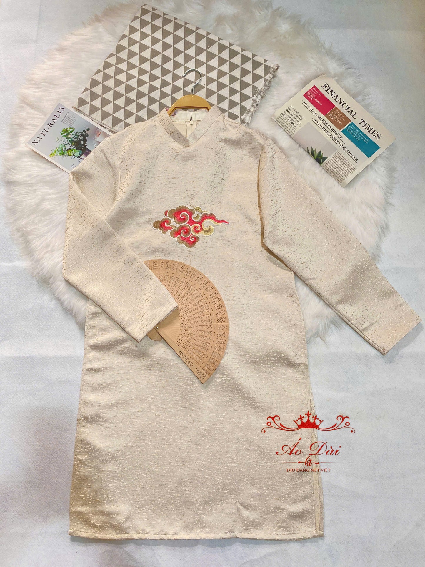 Red Cloud Embroidered Modern Ao Dai Men - Ao Dai Nam