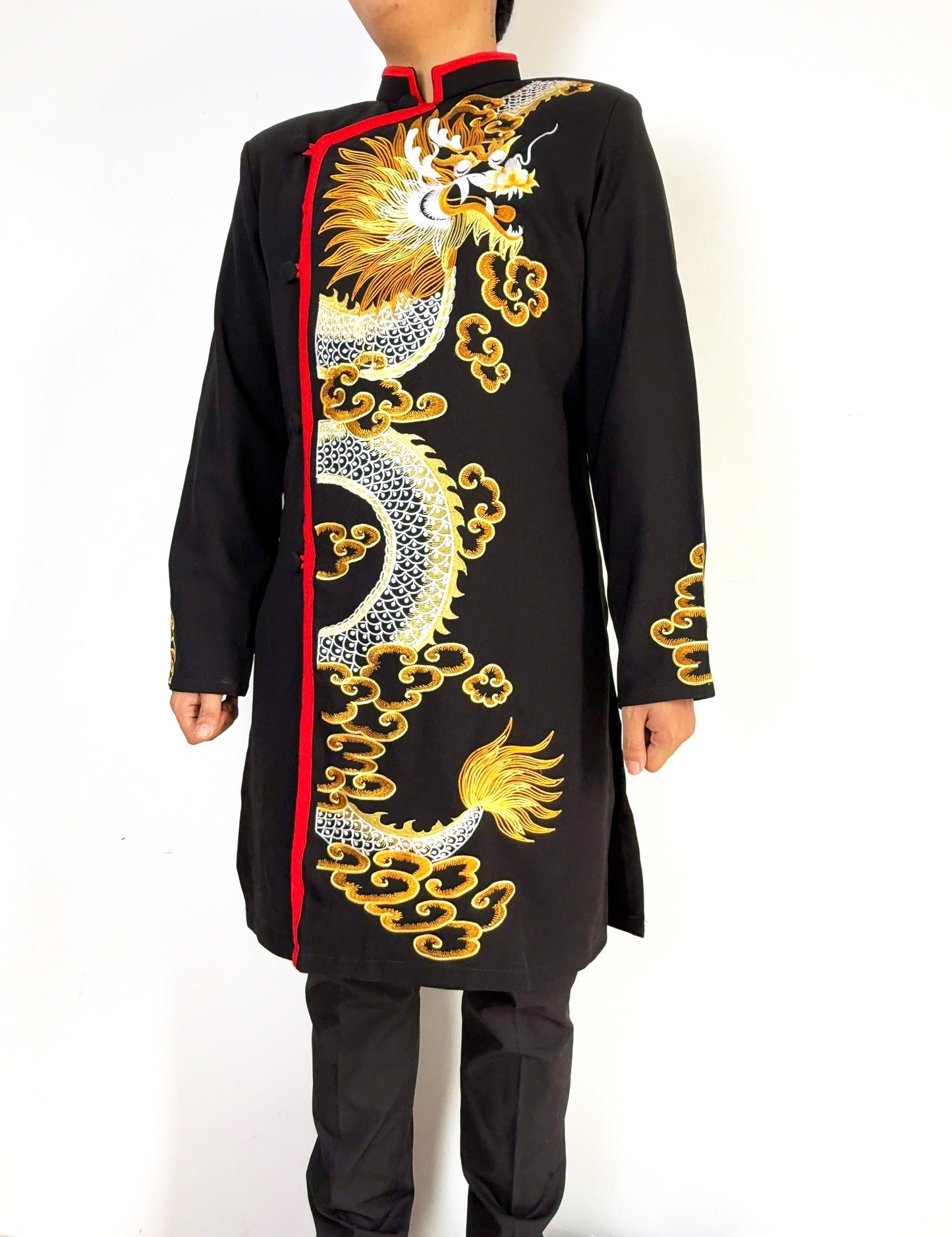 Black Dragon Embroidered Ao Dai For Men - Traditional Ao Dai Men