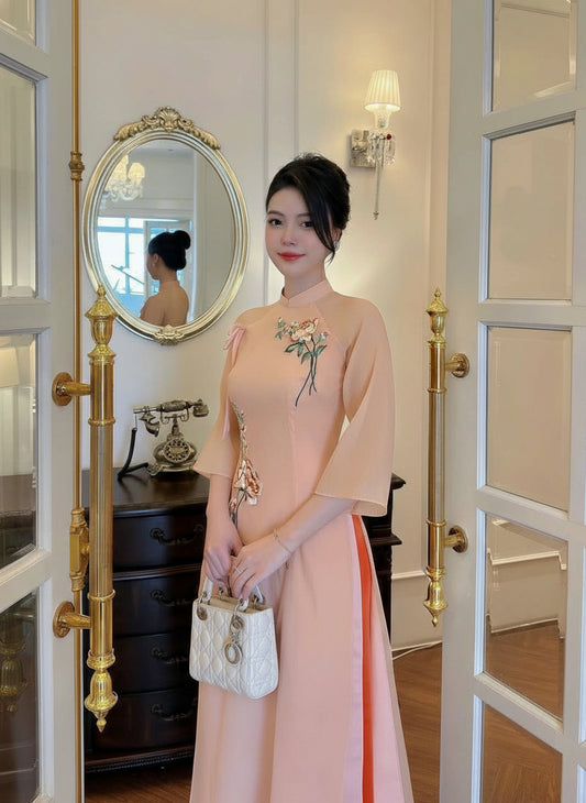 APRIL Traditional Vietnamese Pink Dress | Set ao dai for women