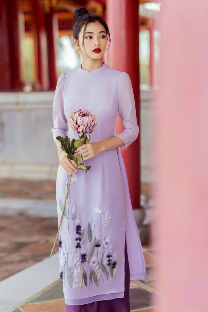 Purple Floral Garden Ao Dai Dress Purple Floral Garden Ao Dai Dress