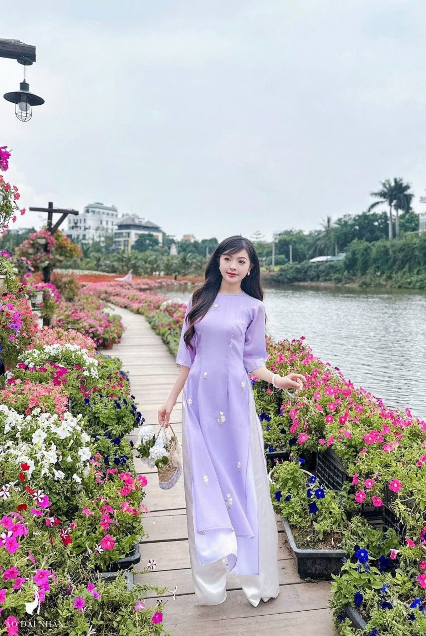Modern Purple Double Layer Ao Dai Set | Floral Embroidery Ao Dai Set