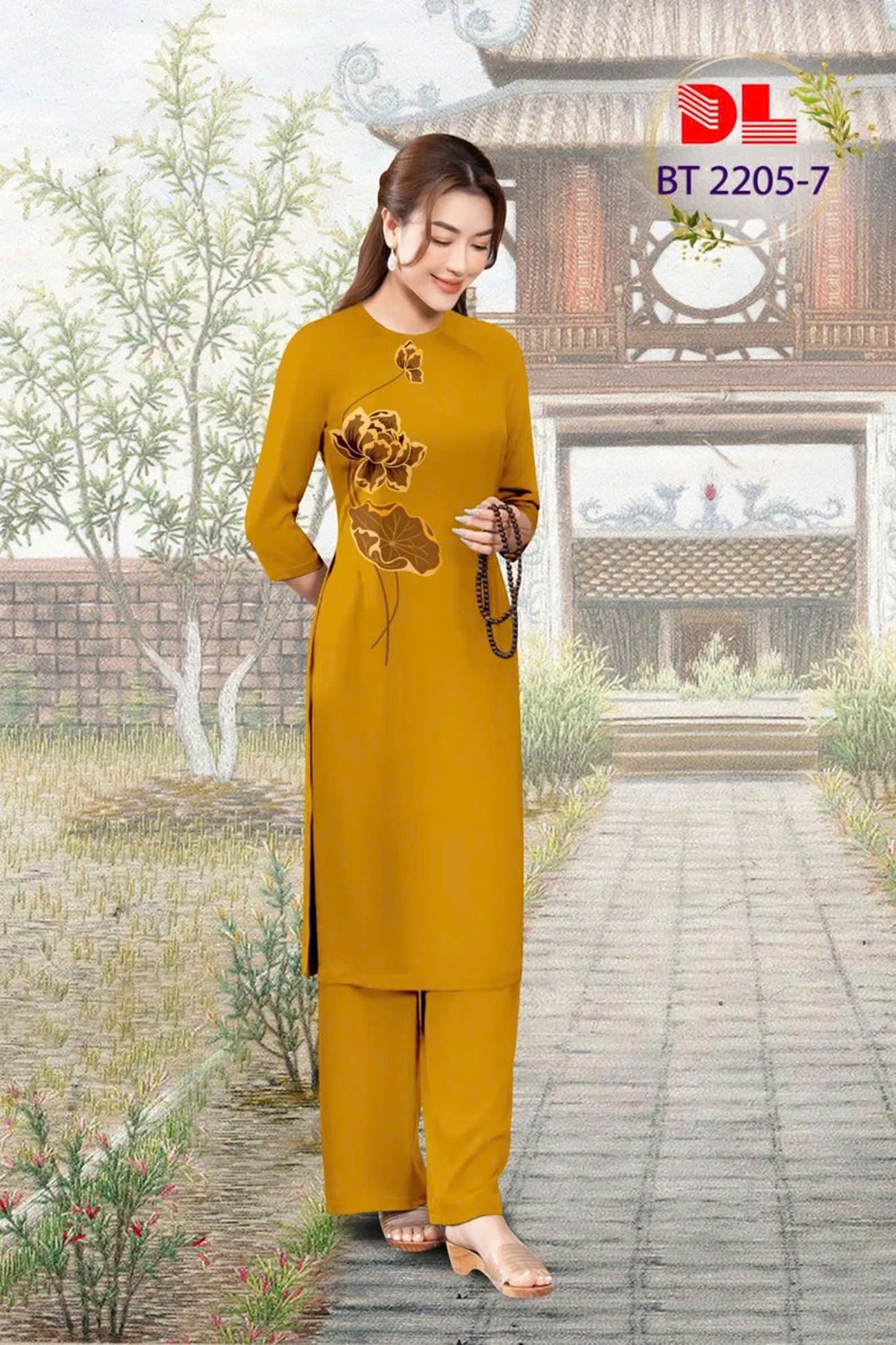3D Lotus Printed Phap Phuc For Women | Vietnamese Traditional Ao Dai