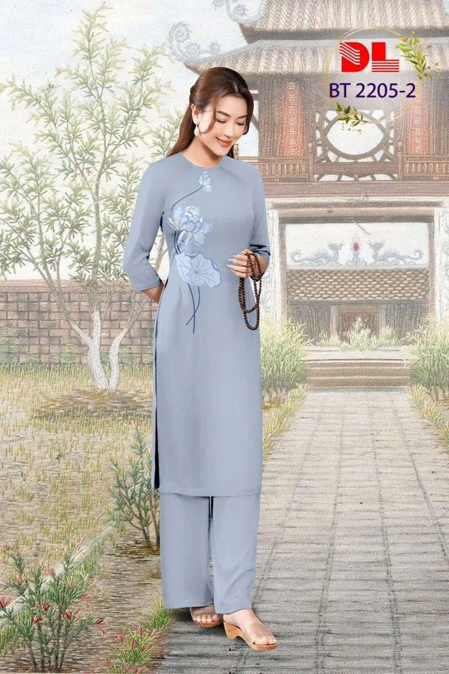 3D Lotus Printed Phap Phuc For Women | Vietnamese Traditional Ao Dai