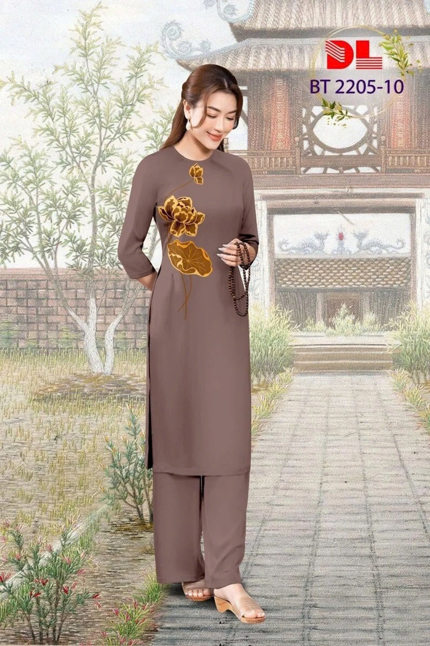 3D Lotus Printed Phap Phuc For Women | Vietnamese Traditional Ao Dai