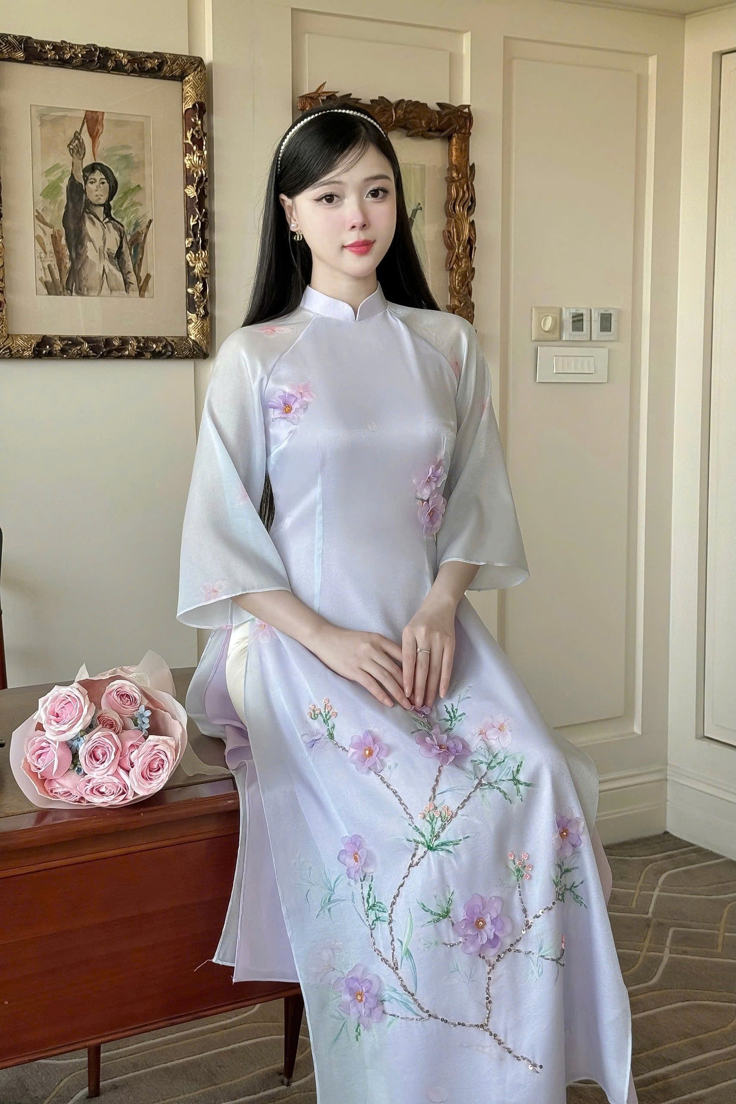 Purple Floral Ao Dai Modern - Áo Dài Cách Tân