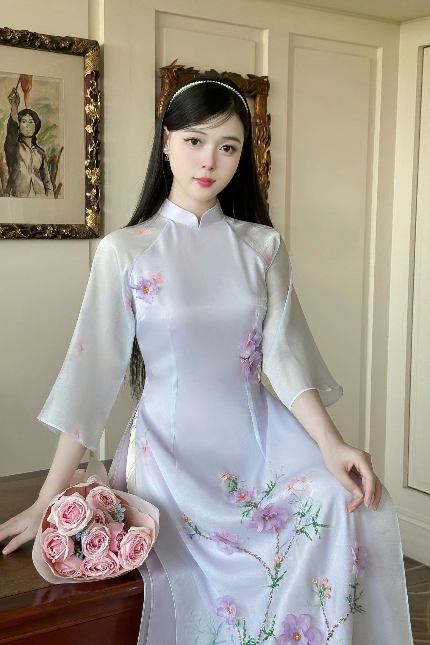 Purple Floral Ao Dai Modern - Áo Dài Cách Tân